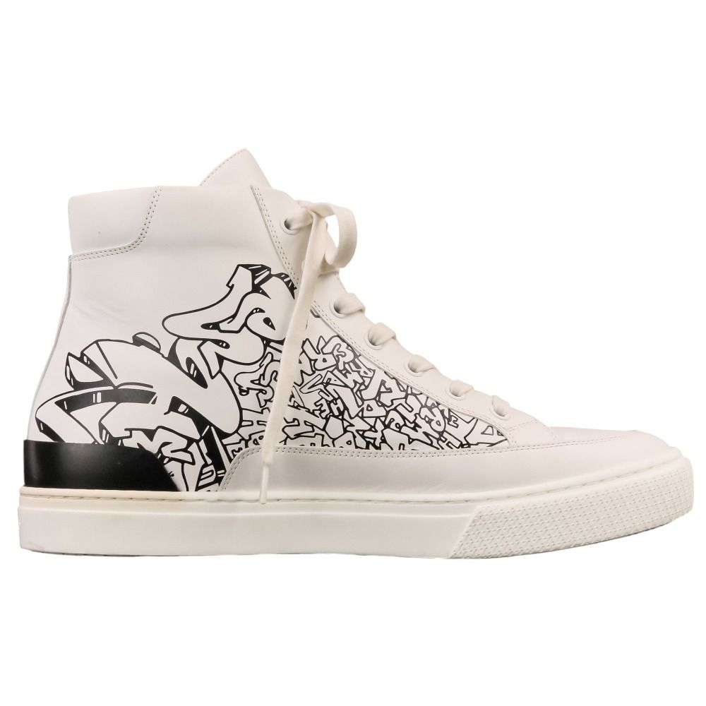 Hermes District Leather High-Top Sneakers White — view 3