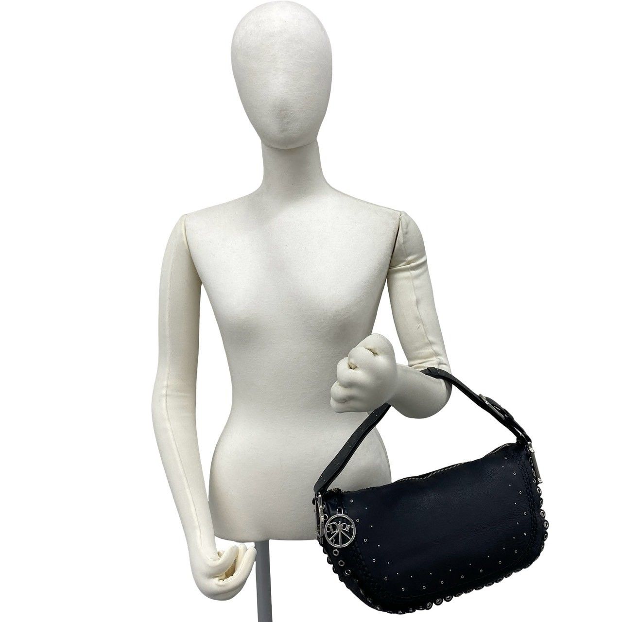 Dior Peace & Love Logo Leather Shoulder Bag Black — view 2