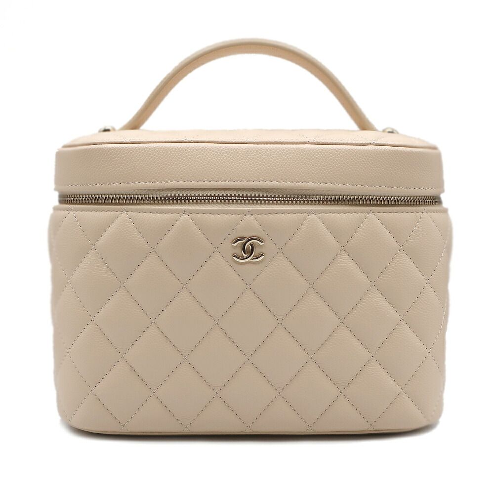 Chanel Vanity Beige Gold Caviar Leather CC Logo Makeup Pouch