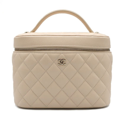 Chanel Vanity Beige Gold Caviar Leather CC Logo Makeup Pouch