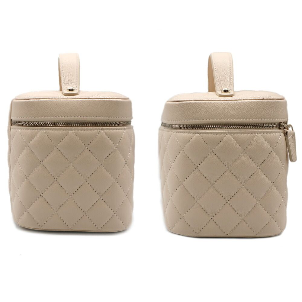 Chanel Vanity Beige Gold Caviar Leather CC Logo Makeup Pouch — view 4