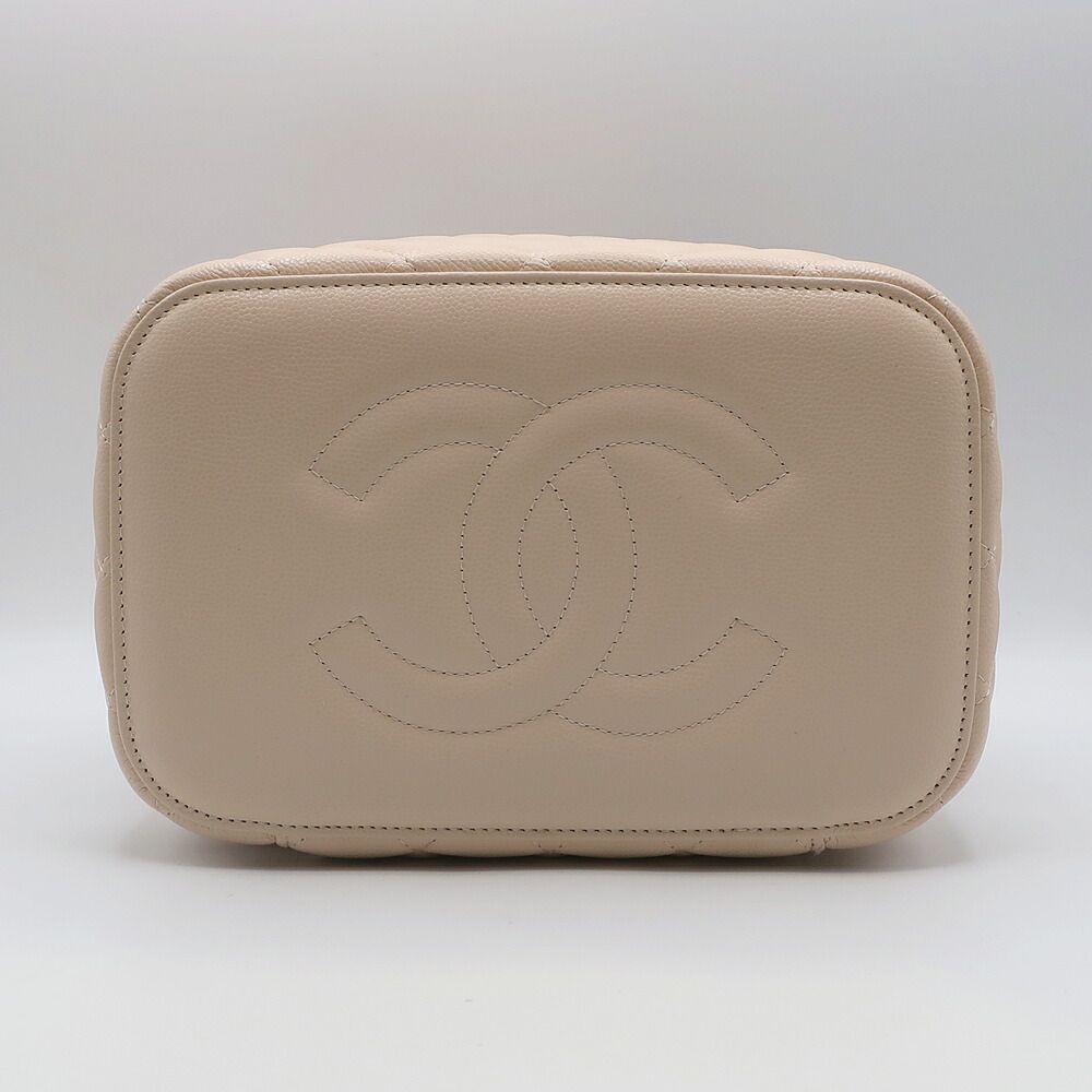 Chanel Vanity Beige Gold Caviar Leather CC Logo Makeup Pouch — view 5