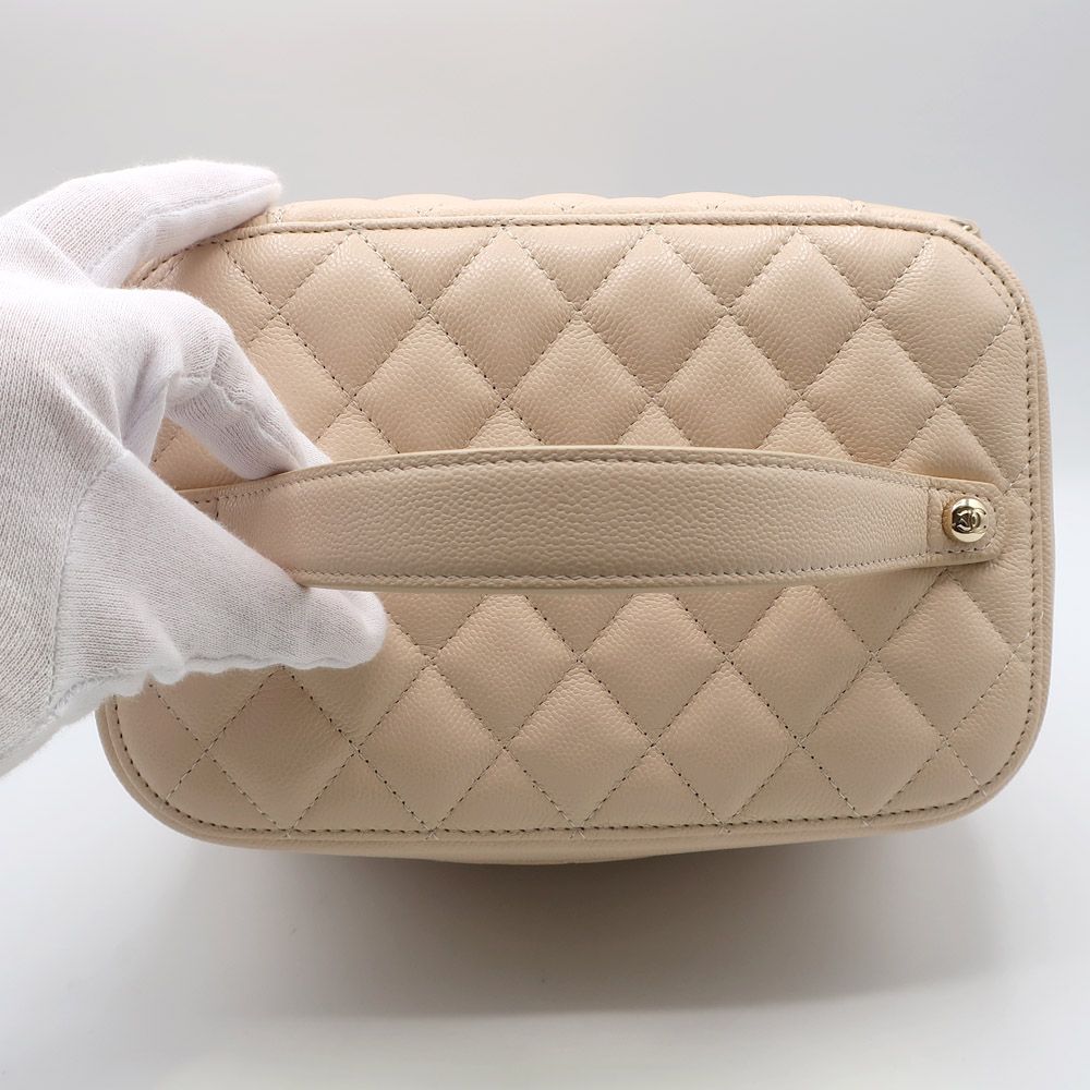 Chanel Vanity Beige Gold Caviar Leather CC Logo Makeup Pouch — view 6