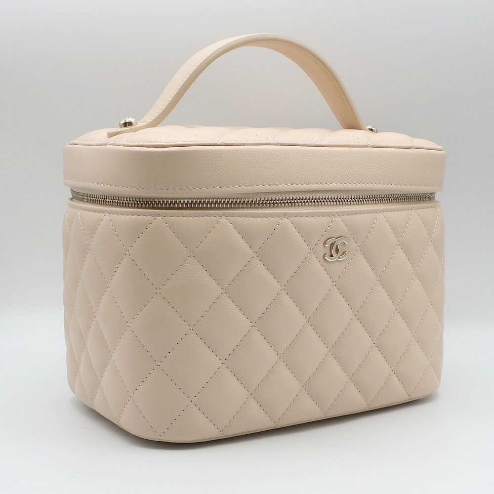 Chanel Vanity Beige Gold Caviar Leather CC Logo Makeup Pouch — view 3
