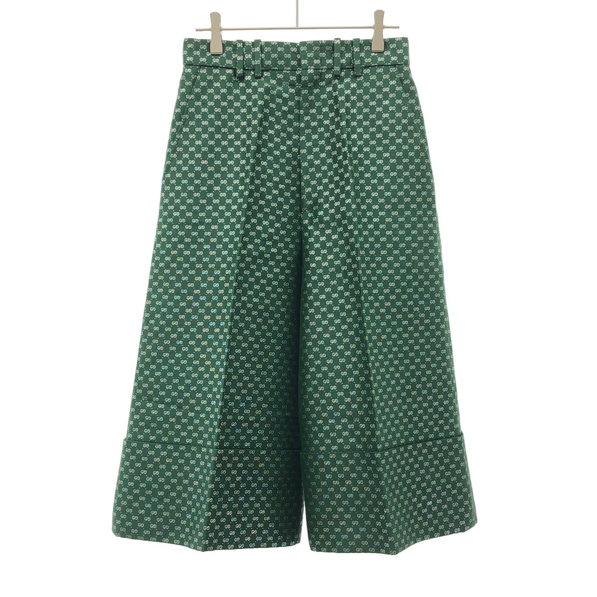Gucci GG Lame Cropped Trousers Pants Zaglx Green 38