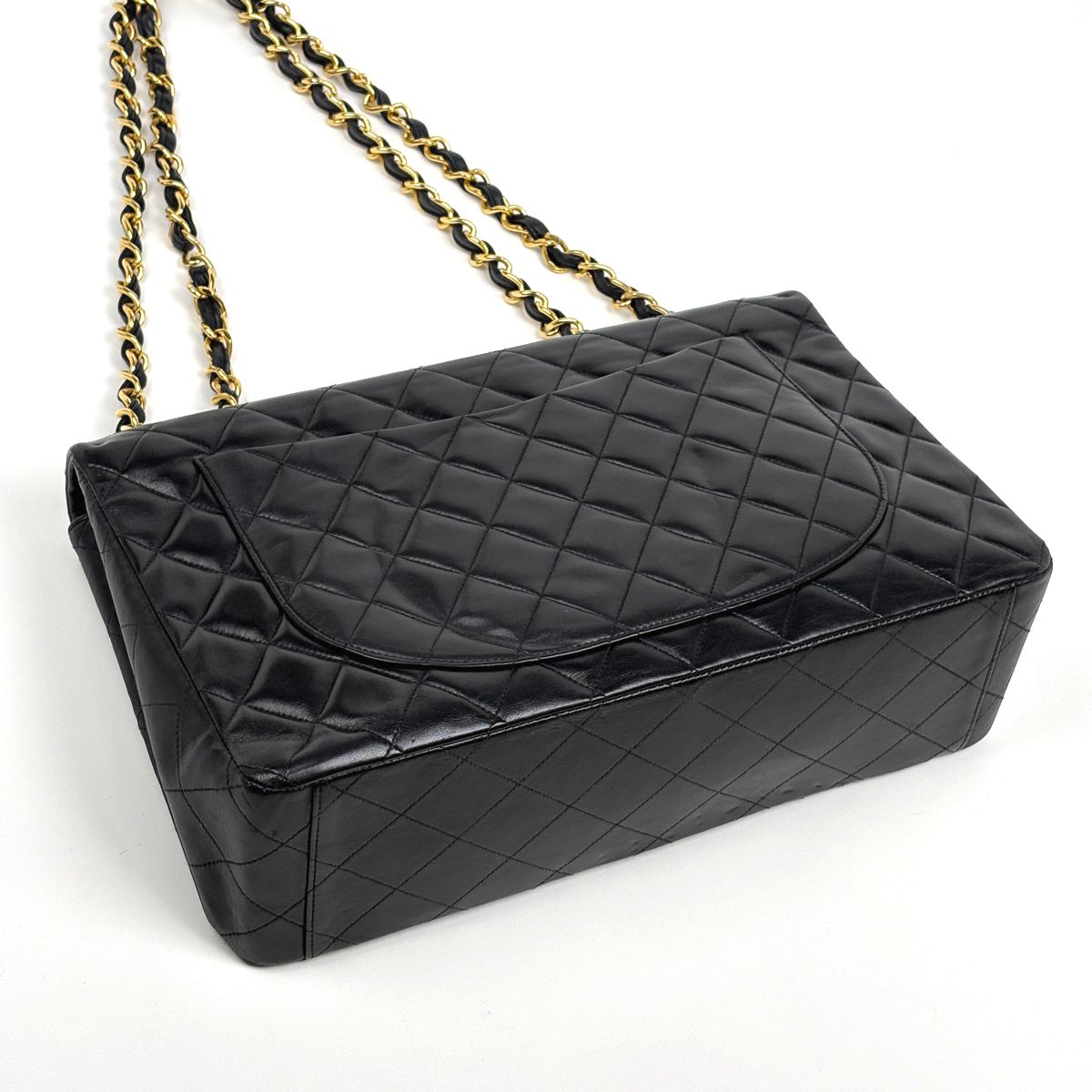Chanel Big Quilted Shoulder Bag CC Logo Single Flap Chain Leather Black — view 2