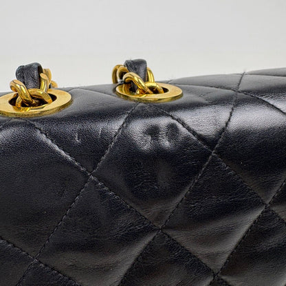Chanel Big Quilted Shoulder Bag CC Logo Single Flap Chain Leather Black — view 7