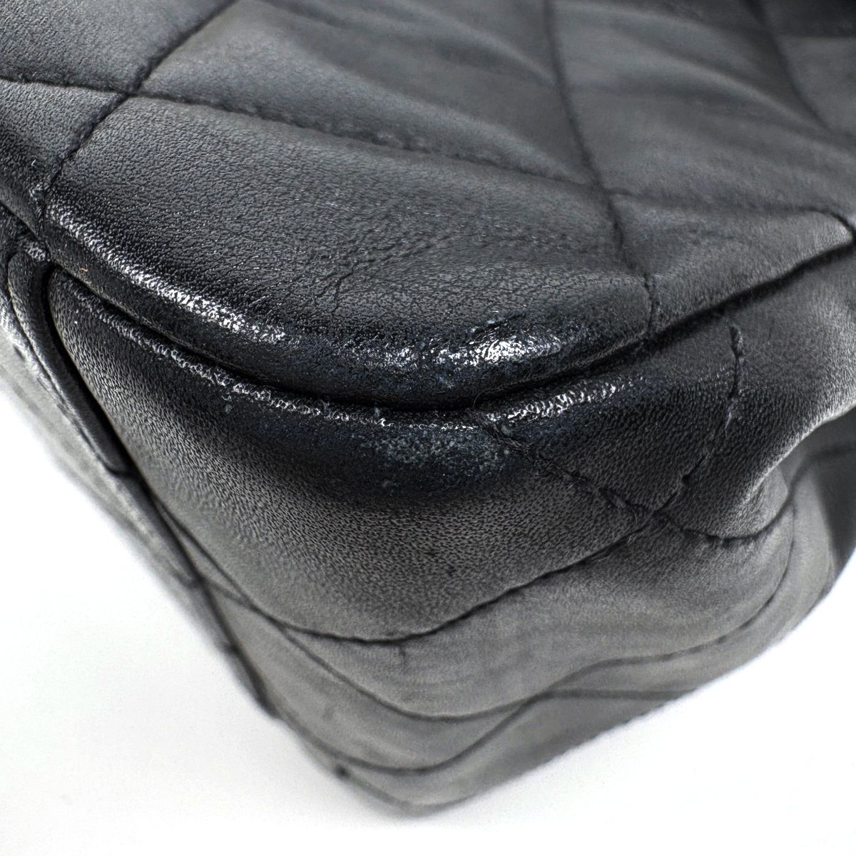 Chanel Big Quilted Shoulder Bag CC Logo Single Flap Chain Leather Black — view 5