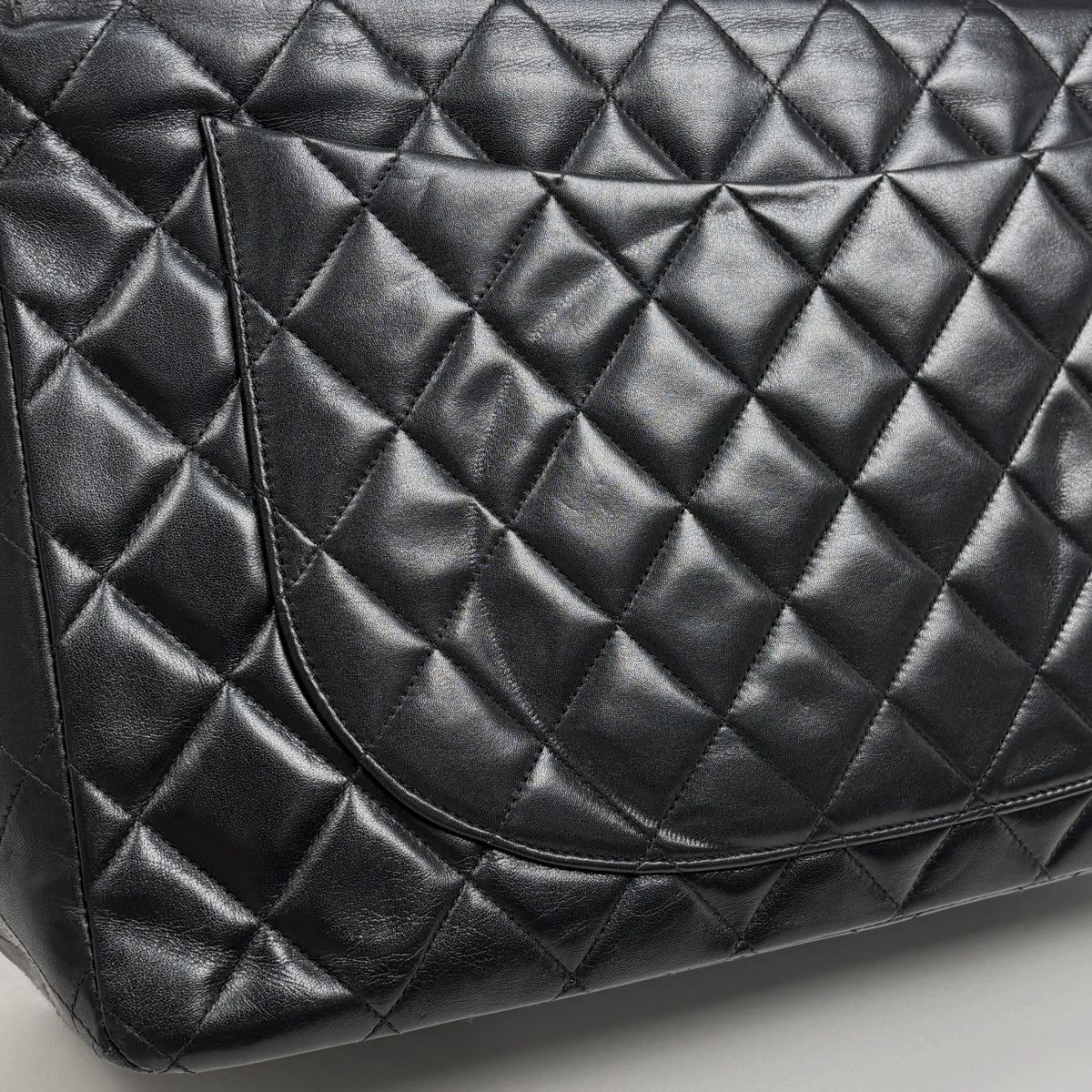 Chanel Big Quilted Shoulder Bag CC Logo Single Flap Chain Leather Black — view 6