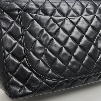 Chanel Big Quilted Shoulder Bag CC Logo Single Flap Chain Leather Black — view 6