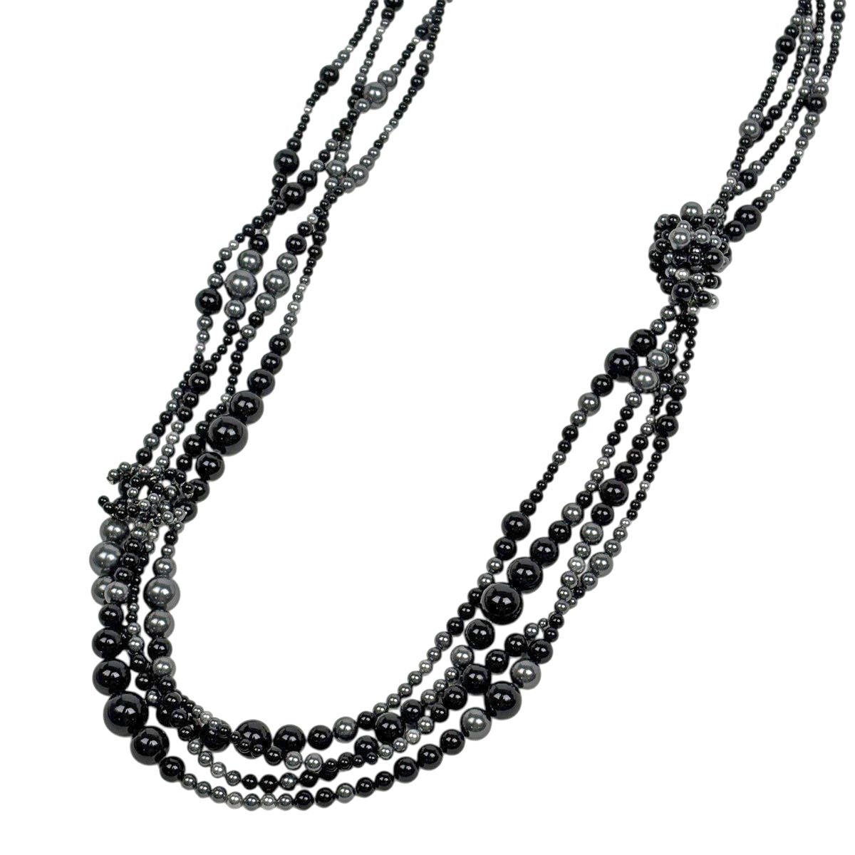Chanel Necklace CC Logo Faux Pearl Metal Black Silver