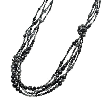 Chanel Necklace CC Logo Faux Pearl Metal Black Silver