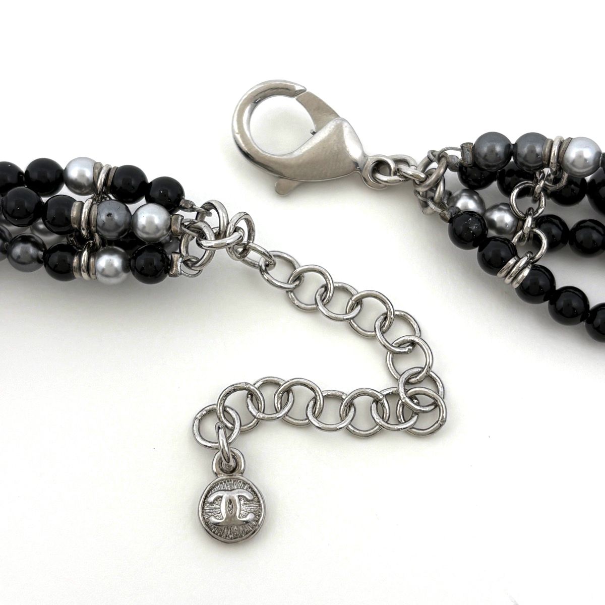 Chanel Necklace CC Logo Faux Pearl Metal Black Silver — view 2