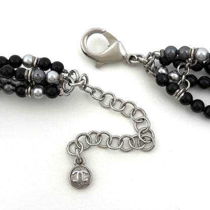Chanel Necklace CC Logo Faux Pearl Metal Black Silver — view 2