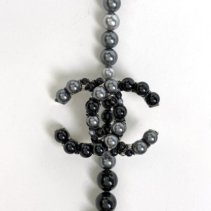 Chanel Necklace CC Logo Faux Pearl Metal Black Silver — view 3