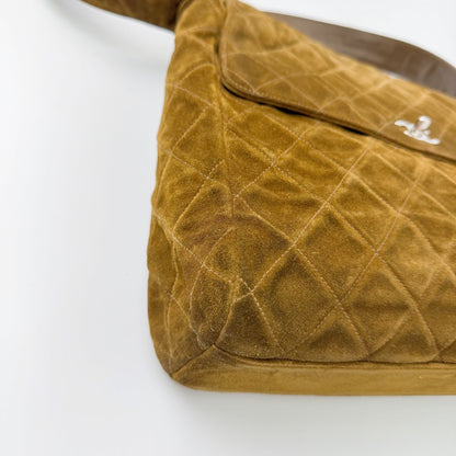 Chanel CC Logo Quilted Flap Shoulder Bag Suede Camel Brown Silver Seal Vintage — view 8