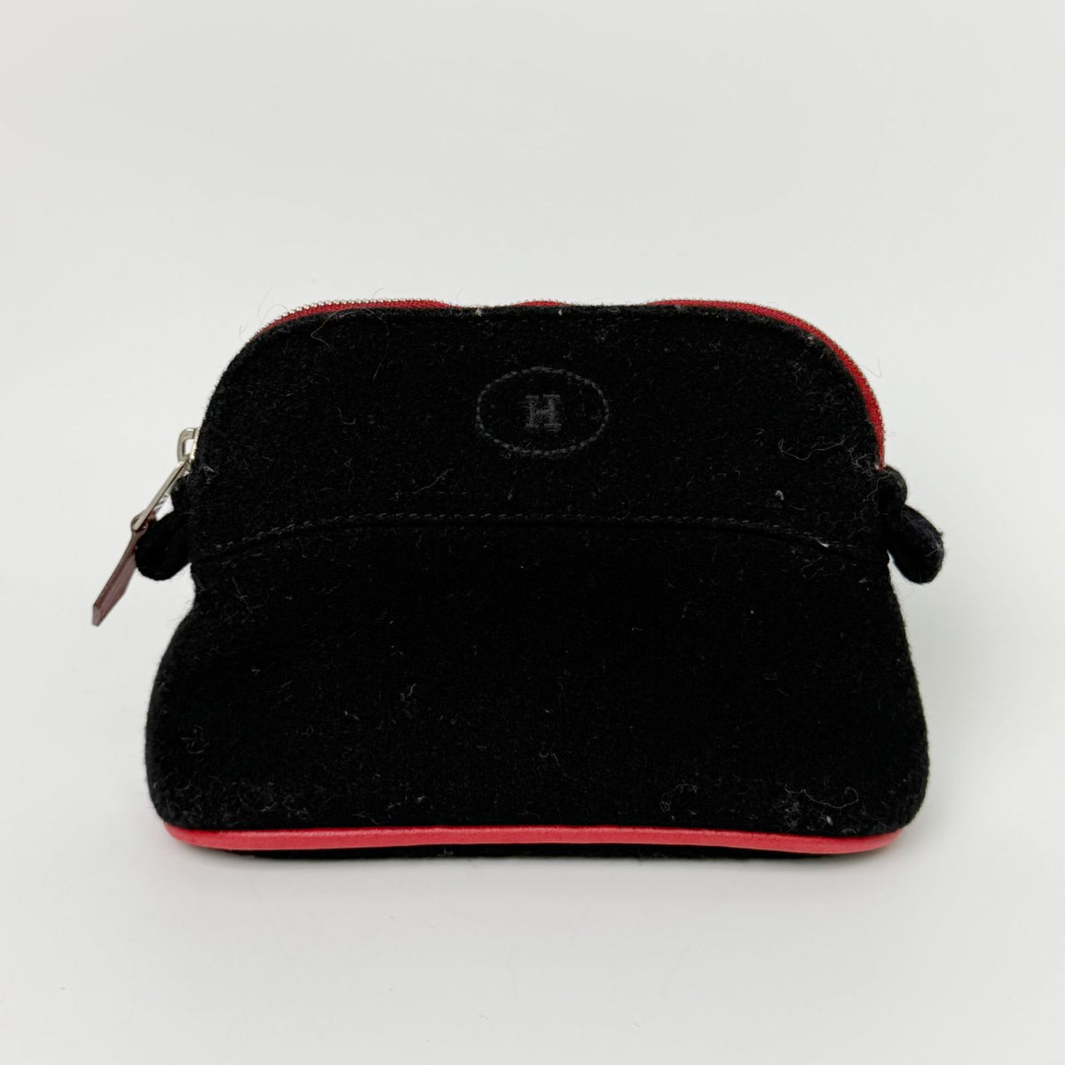 Hermes Bolide Pouch Mini Wool Black Red Silver Vintage