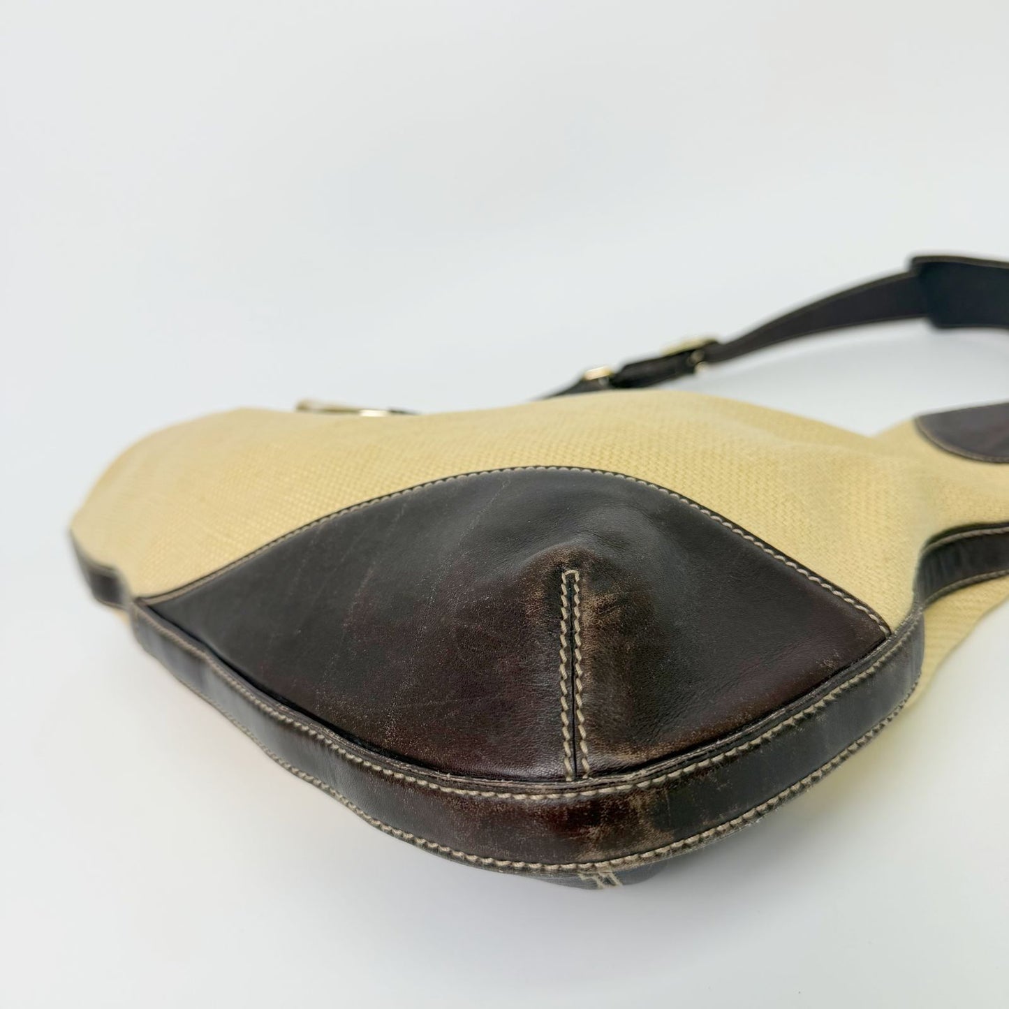 Gucci Horsebit Canvas Hobo Shoulder Bag Beige Brown Gold Vintage — view 8