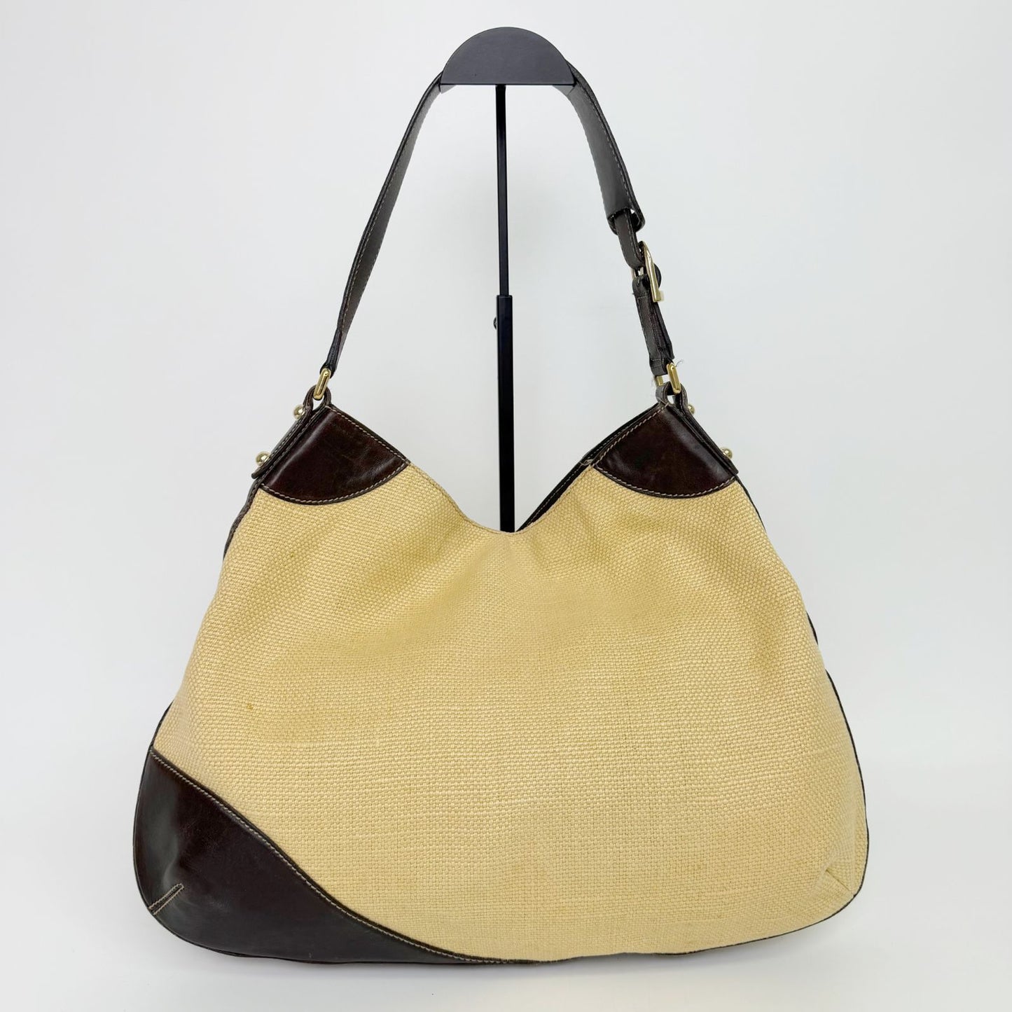Gucci Horsebit Canvas Hobo Shoulder Bag Beige Brown Gold Vintage — view 3