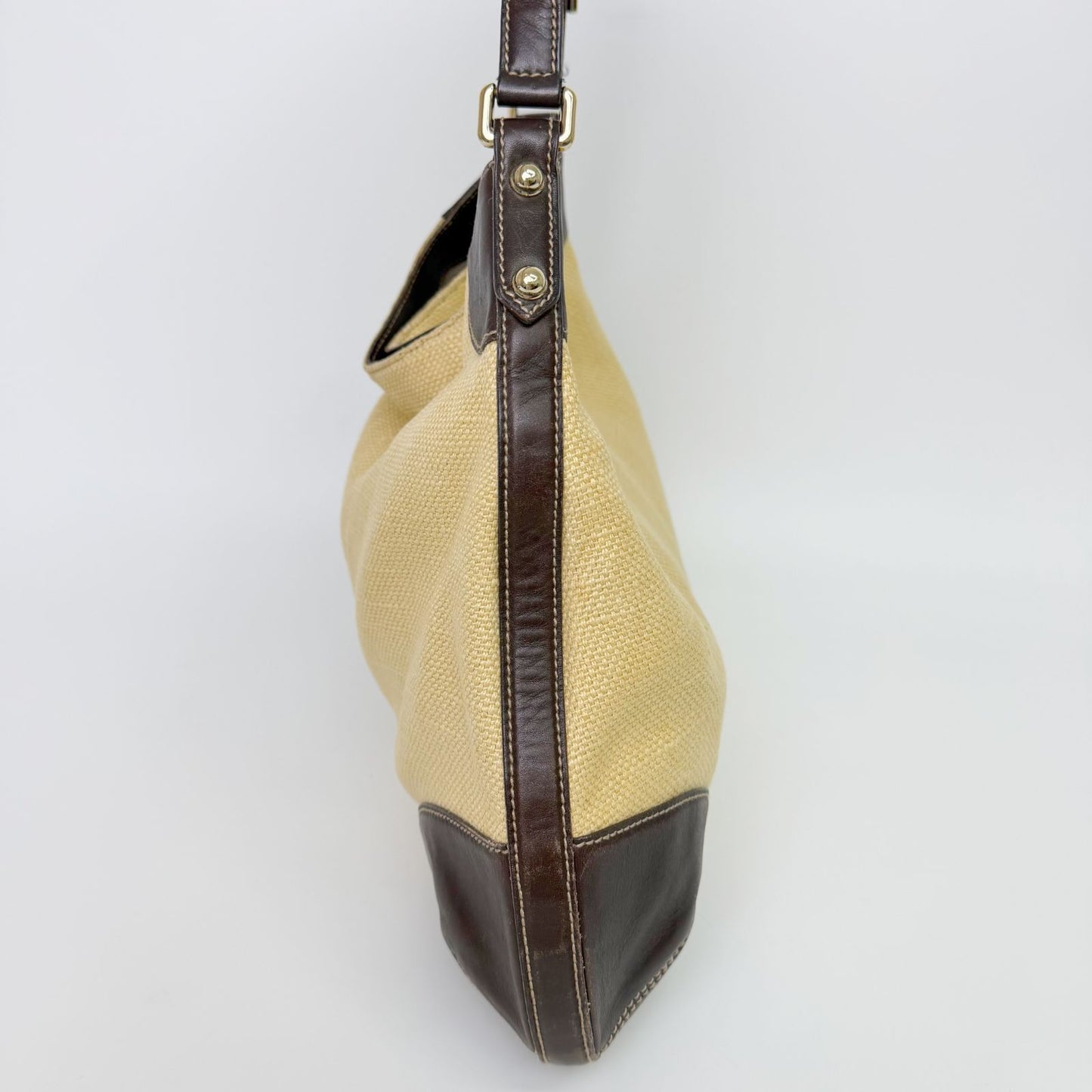Gucci Horsebit Canvas Hobo Shoulder Bag Beige Brown Gold Vintage — view 4