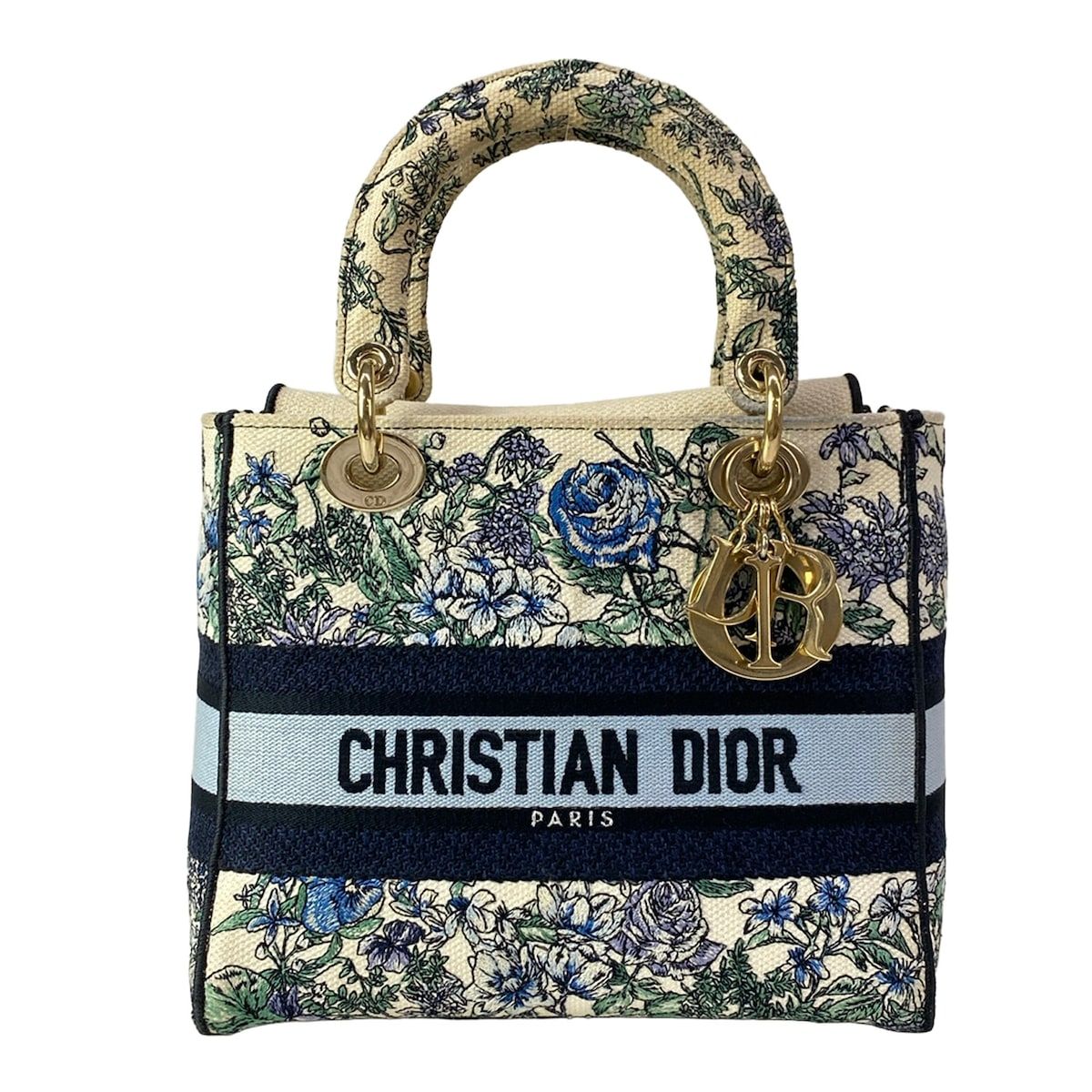 Dior Handbag Lady Delight Medium Bag Ivory Blue Multi Floral Pattern