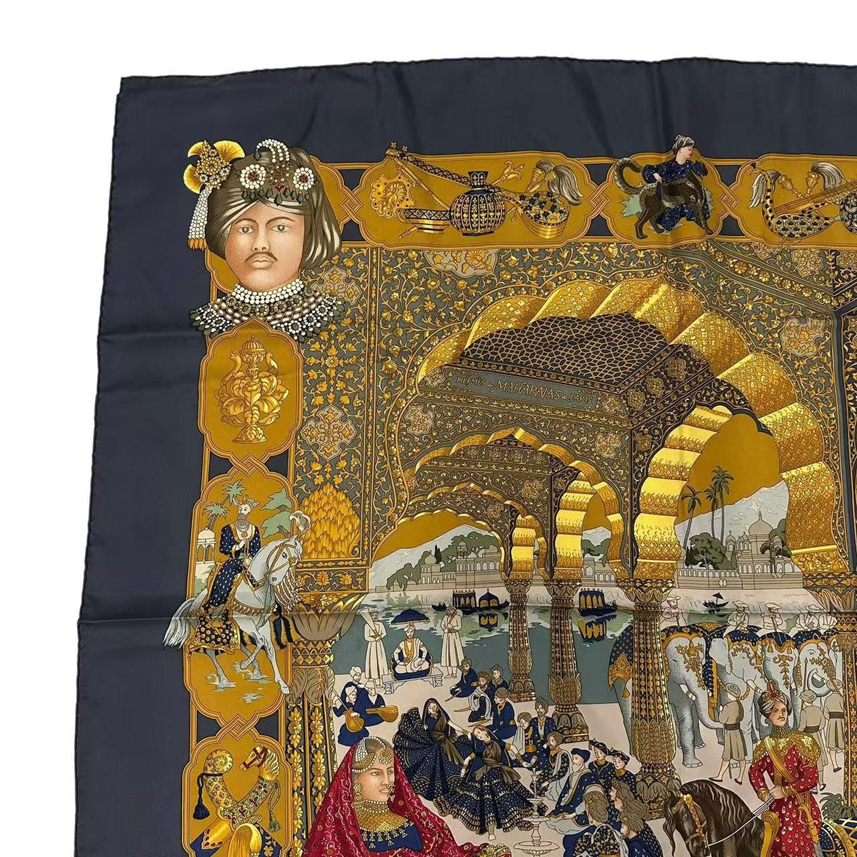 Hermes Carre 90 Silk Scarf Splendeur Des Maharajas Maharaja's Splendor Gray — view 2
