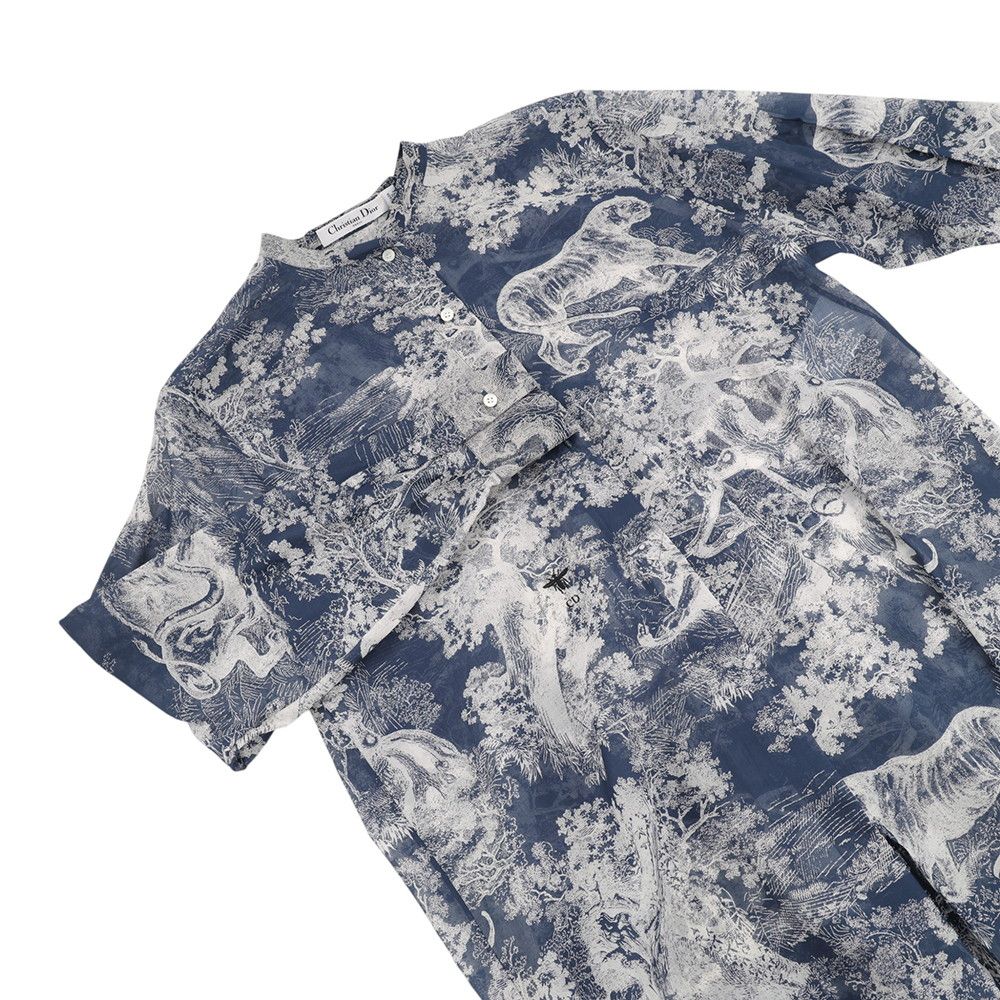 Dior Long Sleeve Shirt Iviera Toile de Jouy Collarless Top 38 — view 3
