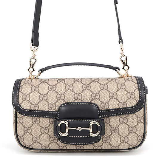 Gucci Handbag Horsebit Soft Small Top Handle Bag GG Supreme 2-Way Black