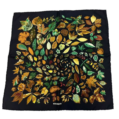 Hermes Scarf Silk Carre 45 Tourbillon Fallen Leaves Swirl Black