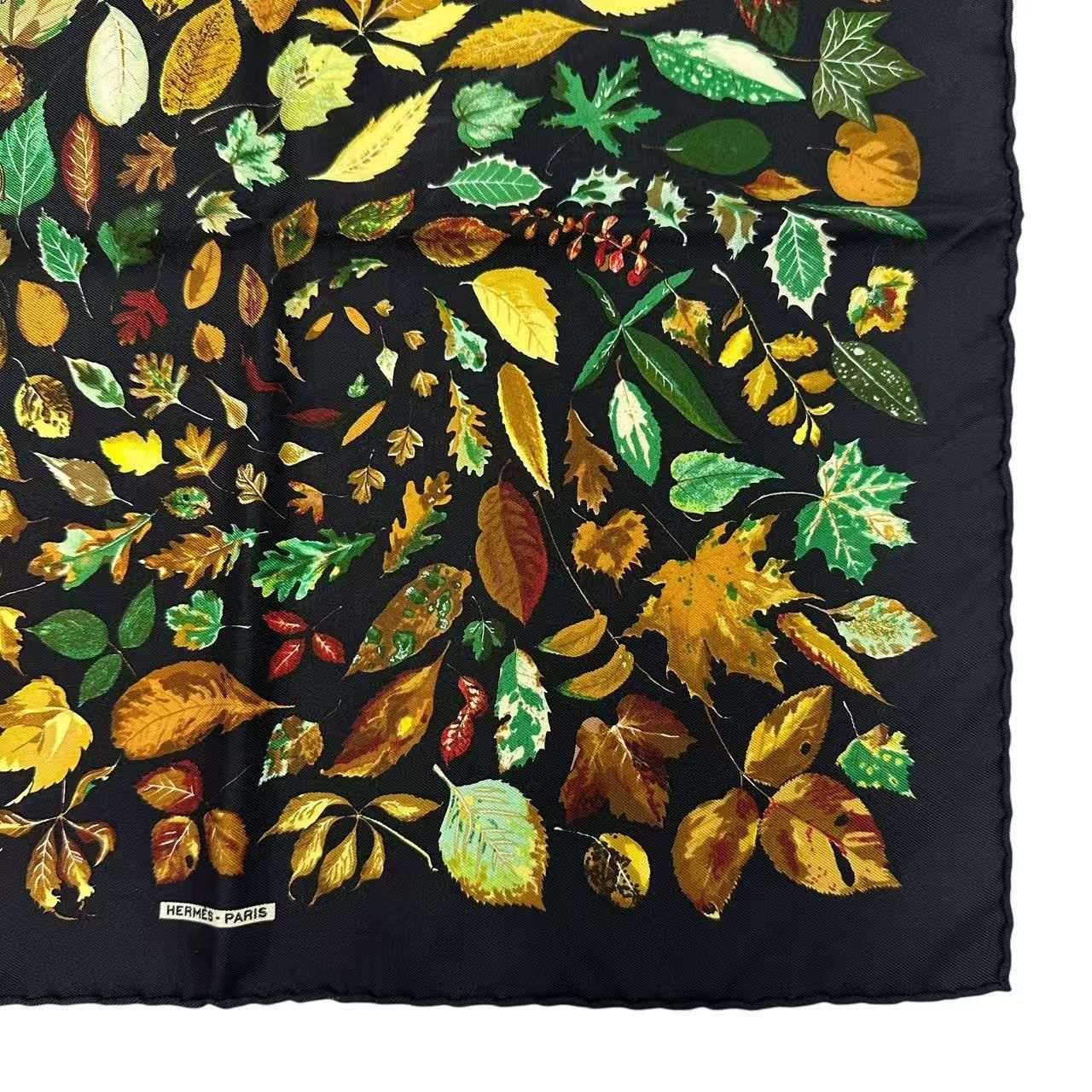 Hermes Scarf Silk Carre 45 Tourbillon Fallen Leaves Swirl Black — view 5