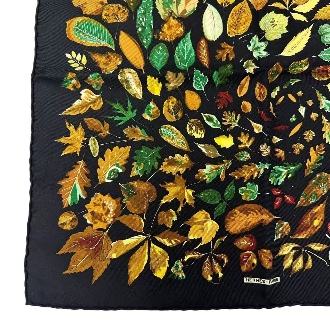 Hermes Scarf Silk Carre 45 Tourbillon Fallen Leaves Swirl Black — view 4