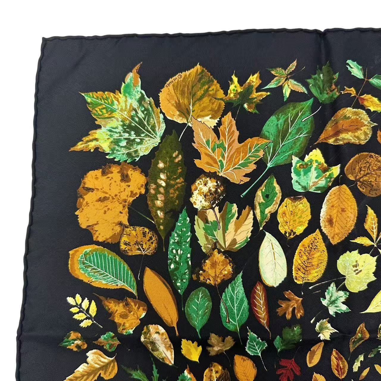 Hermes Scarf Silk Carre 45 Tourbillon Fallen Leaves Swirl Black — view 2