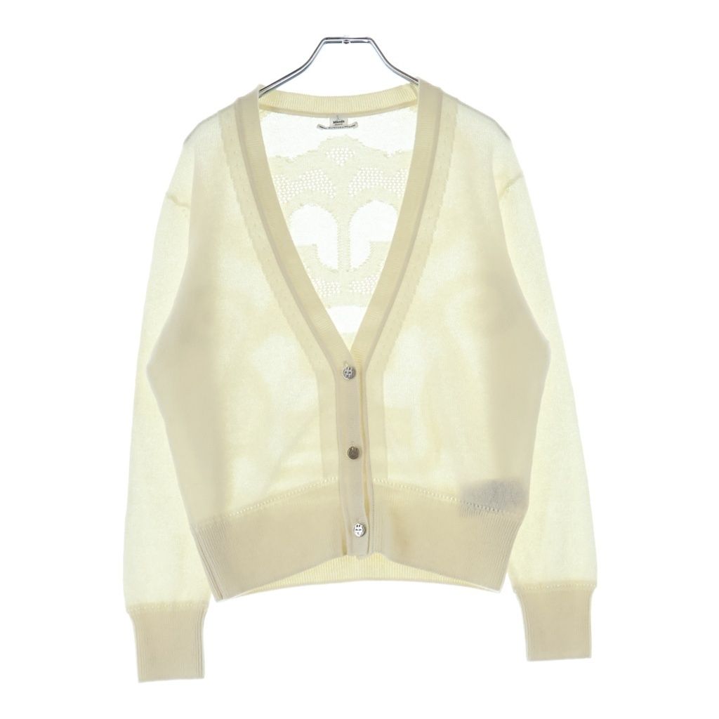 Hermes Cardigan Lenseigne du Sellier Motif Knit V-Neck Cashmere Blanc Naturel