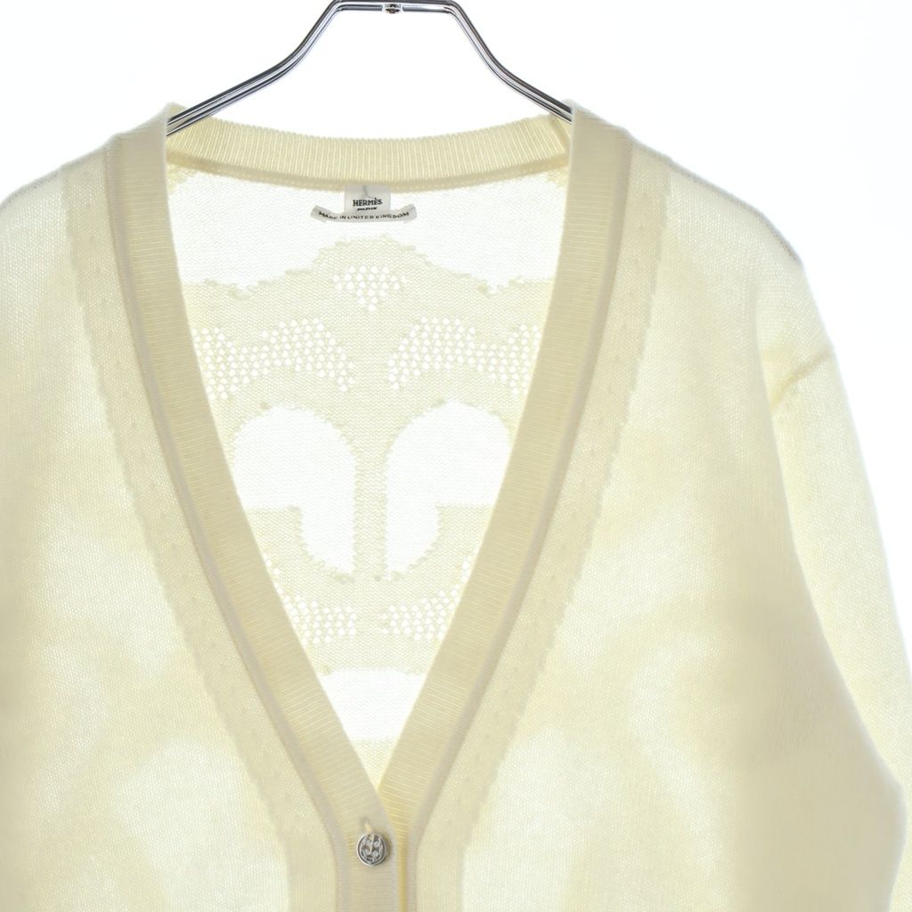 Hermes Cardigan Lenseigne du Sellier Motif Knit V-Neck Cashmere Blanc Naturel — view 3