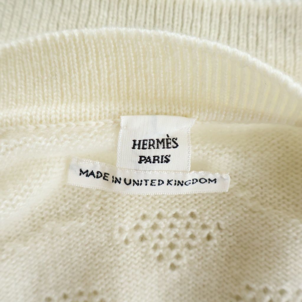 Hermes Cardigan Lenseigne du Sellier Motif Knit V-Neck Cashmere Blanc Naturel — view 6