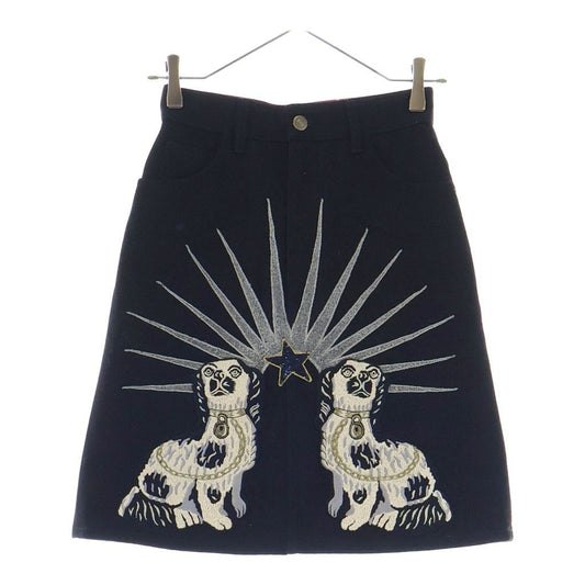 Gucci Sequins Embroidery Denim Skirt Black XR