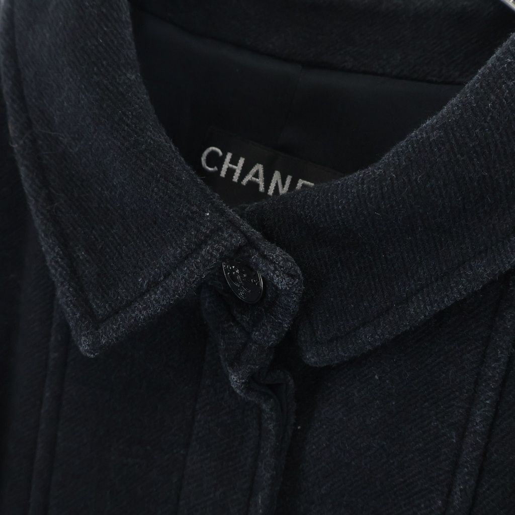 Chanel Wool&cashmere Long Coat CC Logo Button Wool Cashmere Black — view 6