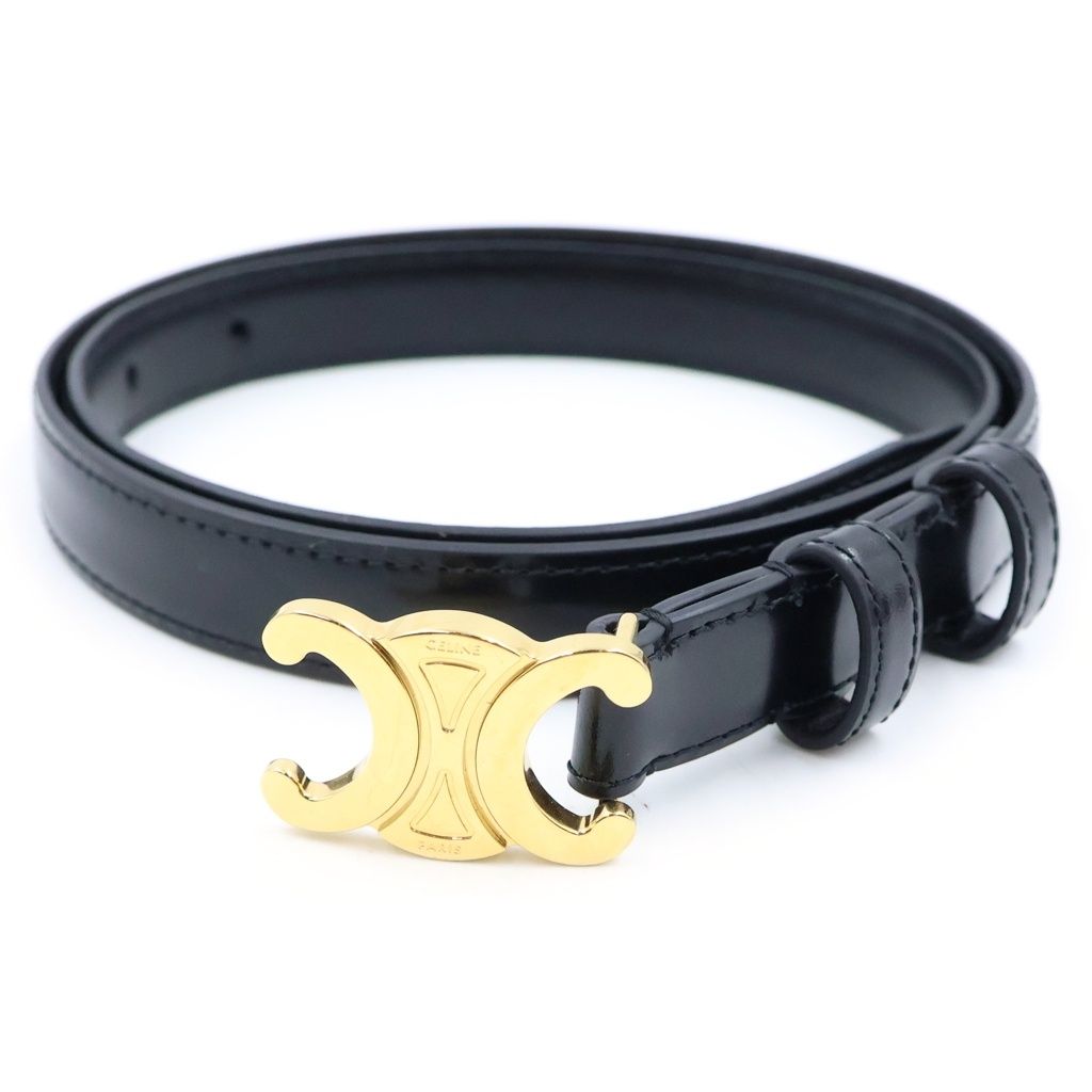 Celine Triomphe Calfskin Gold Belt 70 Black