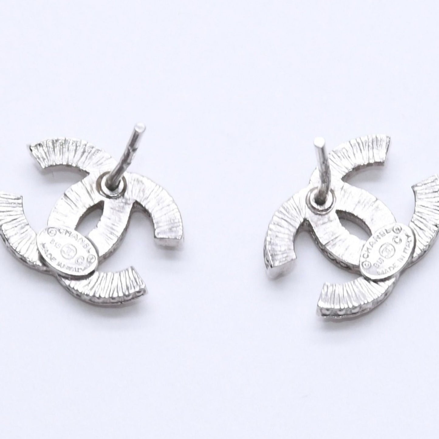 Chanel CC Logo Earrings 15 Rhinestone Metal Silver Clear — view 6