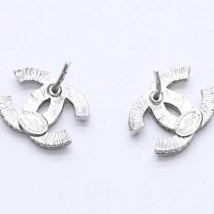 Chanel CC Logo Earrings 15 Rhinestone Metal Silver Clear — view 6