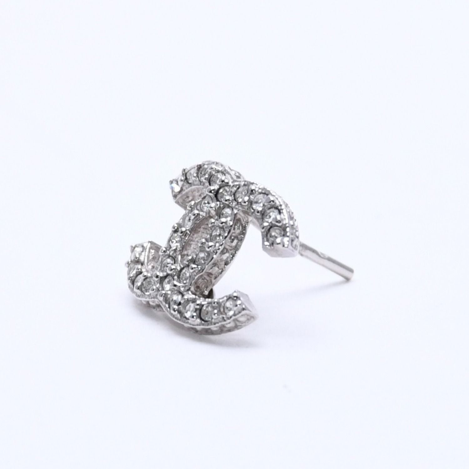 Chanel CC Logo Earrings 15 Rhinestone Metal Silver Clear — view 2