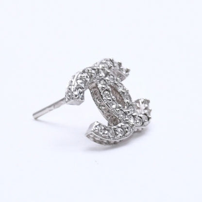 Chanel CC Logo Earrings 15 Rhinestone Metal Silver Clear — view 3