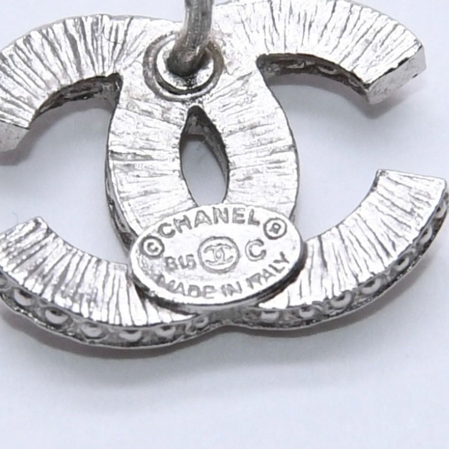Chanel CC Logo Earrings 15 Rhinestone Metal Silver Clear — view 8