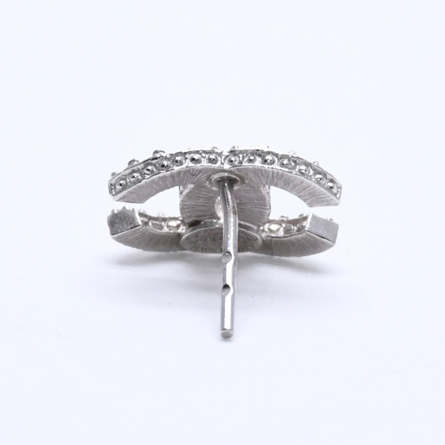 Chanel CC Logo Earrings 15 Rhinestone Metal Silver Clear — view 5
