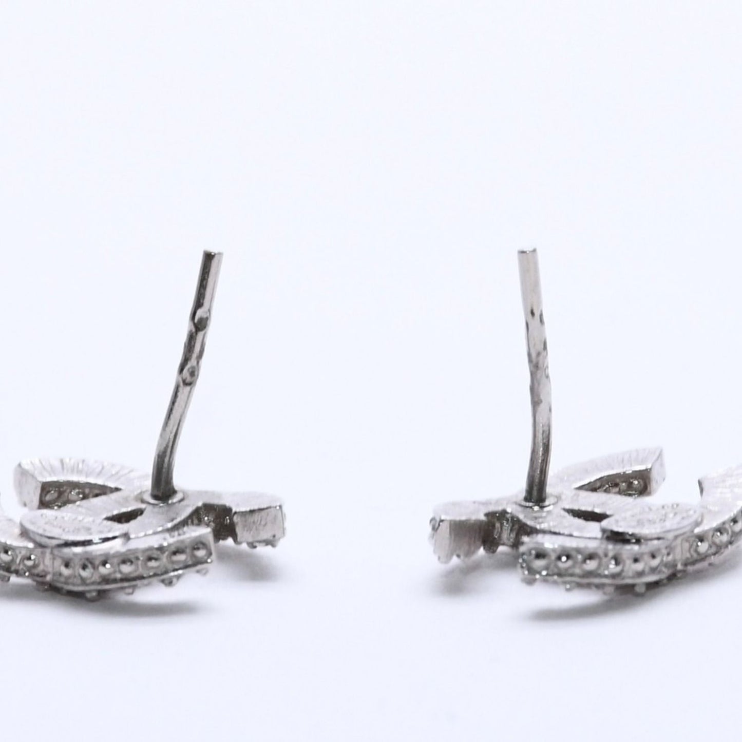 Chanel CC Logo Earrings 15 Rhinestone Metal Silver Clear — view 7