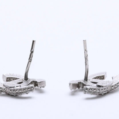 Chanel CC Logo Earrings 15 Rhinestone Metal Silver Clear — view 7