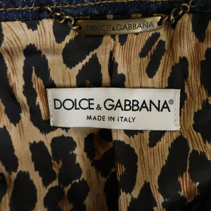 Dolce & Gabbana Collarless Lined Leopard Denim Jacket Indigo — view 7