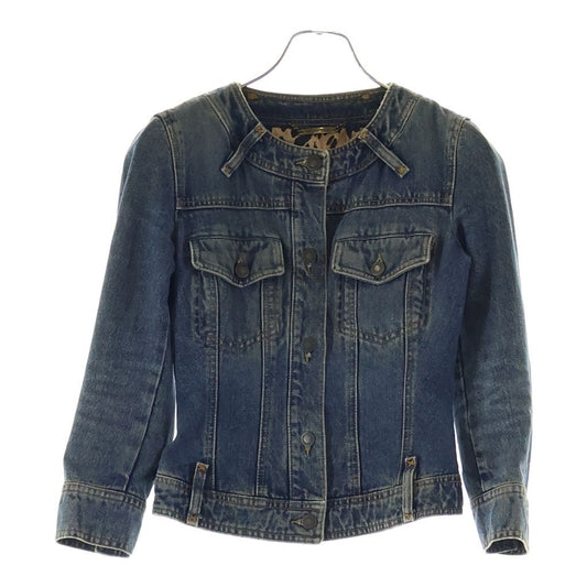 Dolce & Gabbana Collarless Lined Leopard Denim Jacket Indigo