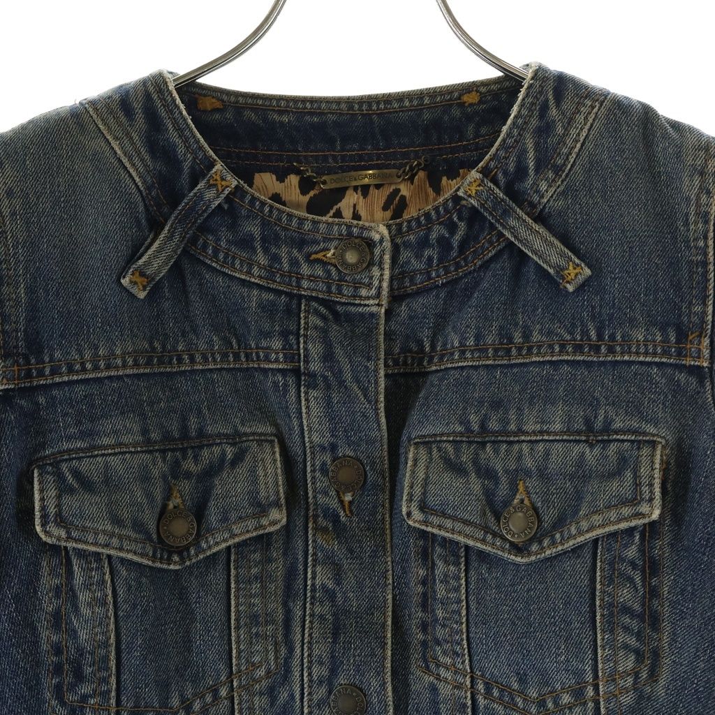 Dolce & Gabbana Collarless Lined Leopard Denim Jacket Indigo — view 3
