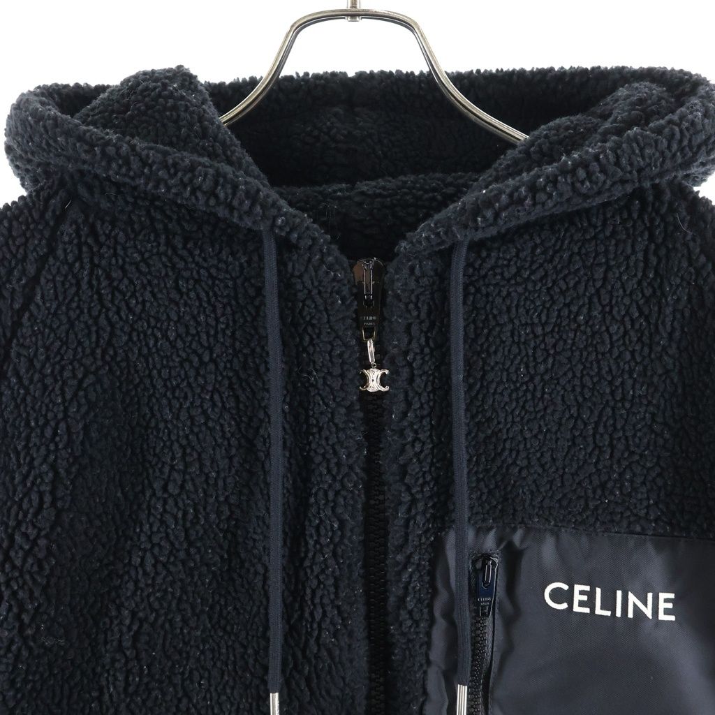 Celine Hooded Fleece Zip Up Jacket Black — view 3